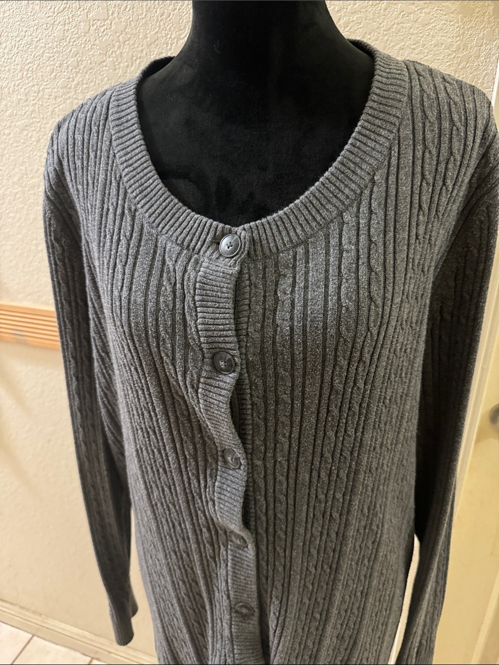Covington Gray Ribbed Button-Front Women's Sweater Cardigan Size 20-22W - Picture 2 of 6